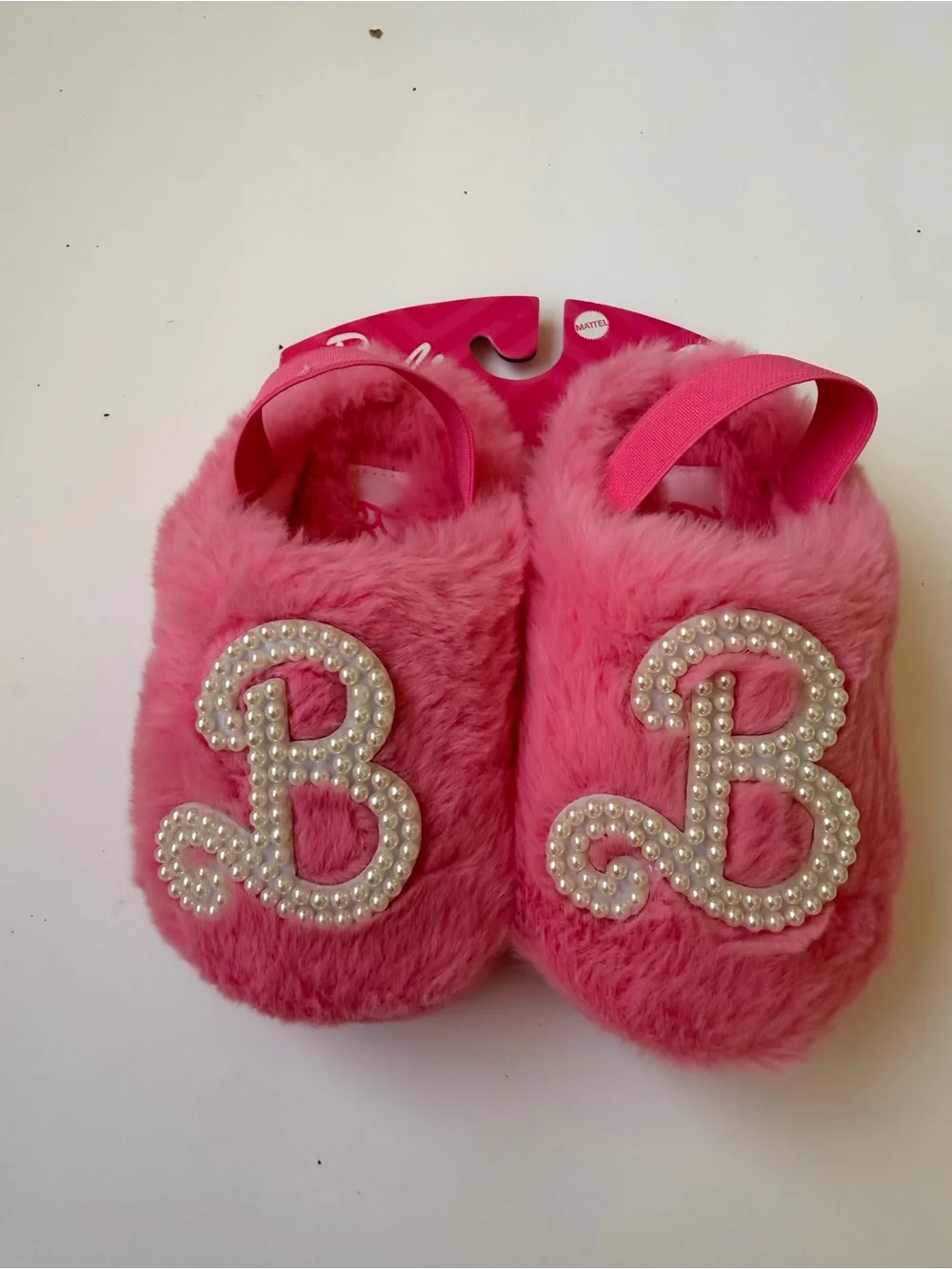 Barbie Pink Pearl 'B' Fuzzy Kids Slippers